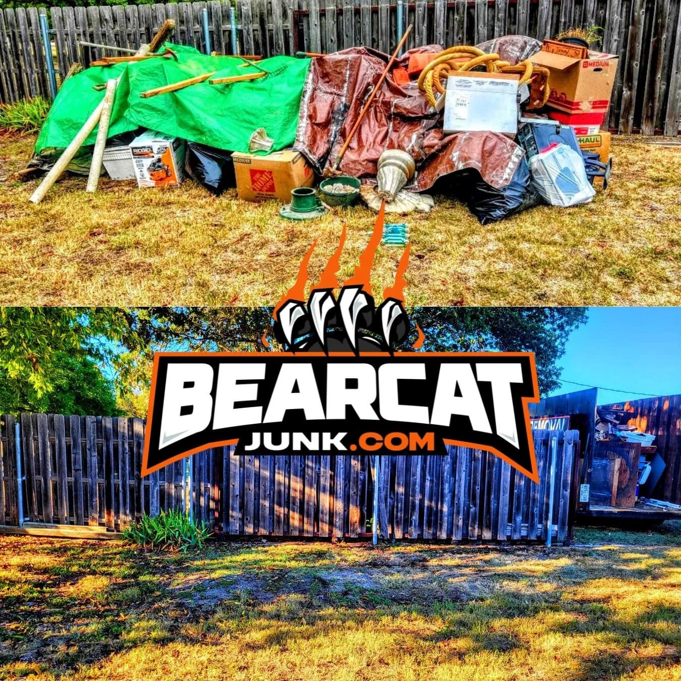 Original Bearcat Aledo backyard junk removal project collage